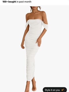 Women’s One-Shoulder White Ruched Maxi Dress
